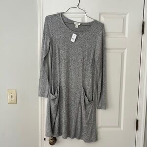 LOFT Gray Long Sleeve Crew Neck Dress